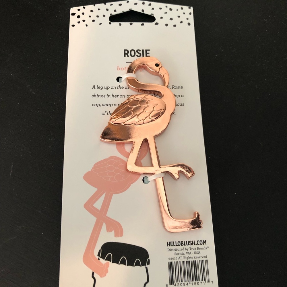 Rosie flamingo bottle opener.  NWT Rose gold pink metal.